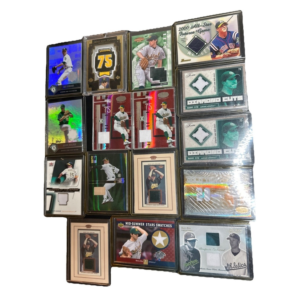 16 Authentic Jersey Bat MLB Card Lot - Barry Zito, Mark Mulder, Tim Hudson